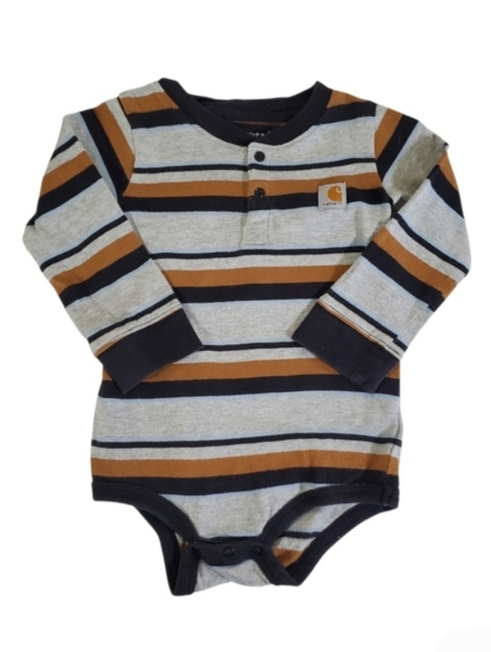 K1373 * Carhartt Boys Striped Long Sleeve Bodysuit Gray Black Tan Size 18M